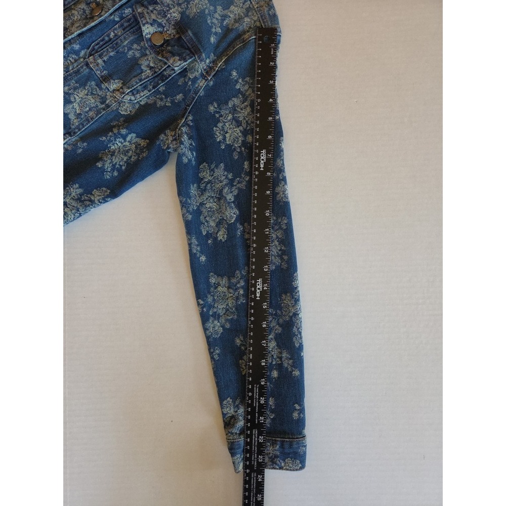 Womens Floral Denim Trucker Jacket Sz S Blue Boho 90s Coastal Cottage Romantic - Picture 8 of 10